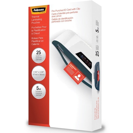 Fellowes LAMINATING POUCHES, 5 MIL, 3.88in X 2.63in, GLOSS CLEAR, 25PK 52033