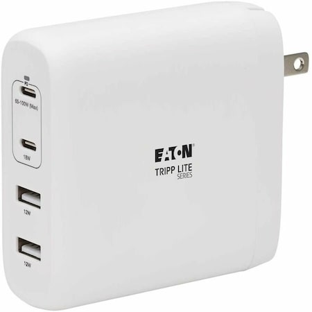 Eaton Tripp Lite Series 4-Port Compact USB Wall Charger - GaN Technology, 100W PD Charging, 2 USB-C & 2 U280-W04-100C2G