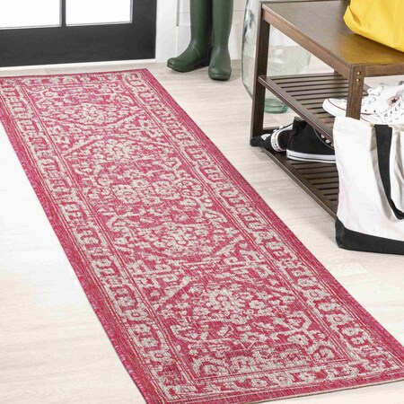 Jonathan Y Malta Bohemian Medallion Textured Weave Fuchsia/Light Gray 2 ft. x 8 ft. Indoor/Outdoor Runner Rug SMB104E-28