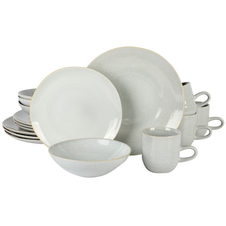 Laurie Gates Ravenna 16 Piece Round Stoneware Dinnerware Set in Grey 113835.16
