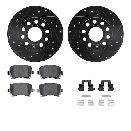 Dynamic Friction Co DFC Rotors-Drilled & Slotted-Black w/ 5000 Advanced Brake Pads Incl Hdw 8512-74052