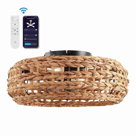Jonathan Y Archer 20.25" 4-Light Coastal Bohemian 6-Speed Metal/Seagrass Mobile-App/Remote-Controlled Lantern L JYL9733A
