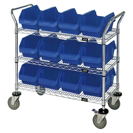 Quantum Storage Systems WIRE SHELVING CART W/12 BLUE BINS WRC3-1836-1887BL