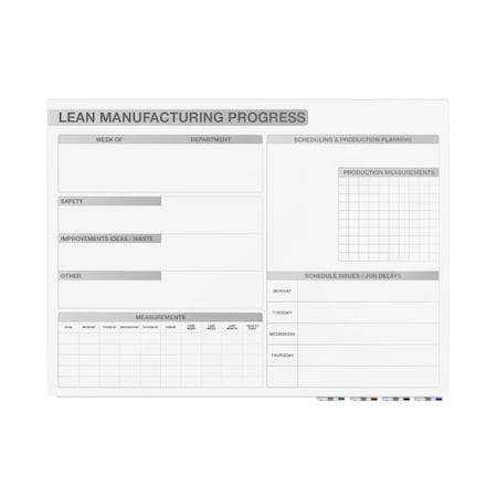 Ghent Manufacturing Aria Low Profile Glassboard, Lean Manufacturing, Non-Magnetic, 4'H x 6'W GRPARIASN02M-46