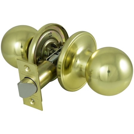 Prosource Passage Knob, Metal, Polished Brass, 2-3/8 to 2-3/4 in Backset, 1-3/8 to 1-3/4 in Thick Door T3730V-PS