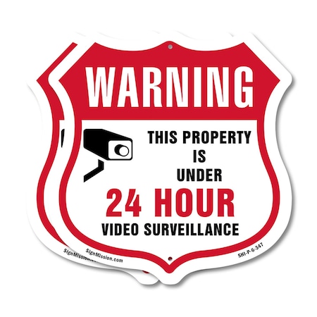 Signmission 24 Hour Surveillance Shield Sign Warning, 6 inch X 6 inch, Plastic Sign, 2PK SHI-P-2PACK-6-347
