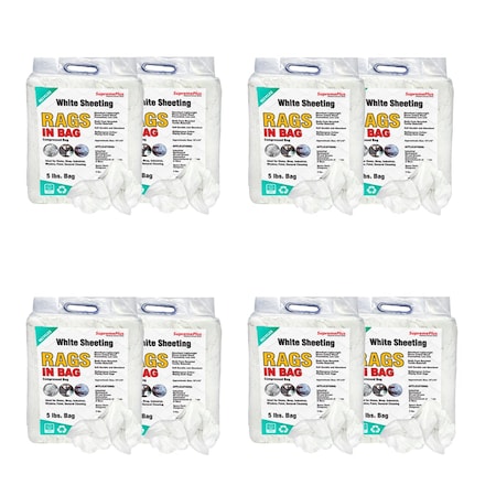 Supremeplus Recycled White Sheeting Cleaning Rags, 5 lbs. Bag, Pack of 8, 8PK SP-8056