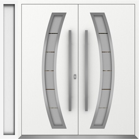 Vdomdoors Metal Double Doors Deux 6500 White Enamel Frosted Glass 1 Sidelight Entry Modern Painted 88x96 (W72 DEUX6500DEXD-BEM-W72+16xH96-RH-I