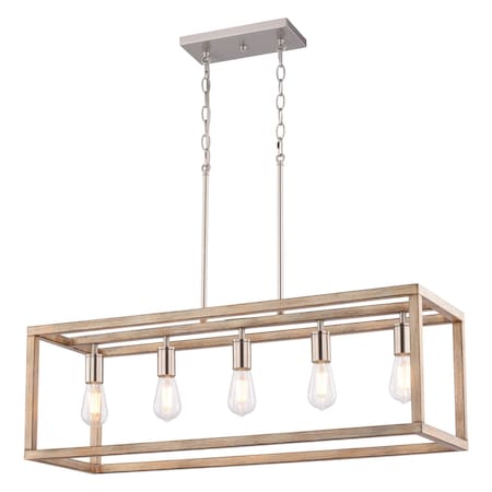 Vaxcel Pratt 5-Light Linear Chandelier, Two-Tone Brushed Nickel, Farmhouse Cage, 34-In. Wide H0332