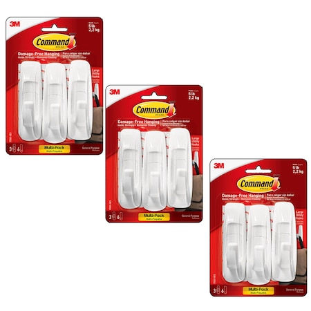 3M Command Large Utility Hooks Multi-Pack, 3-Piece Set, 3PK 7100089632