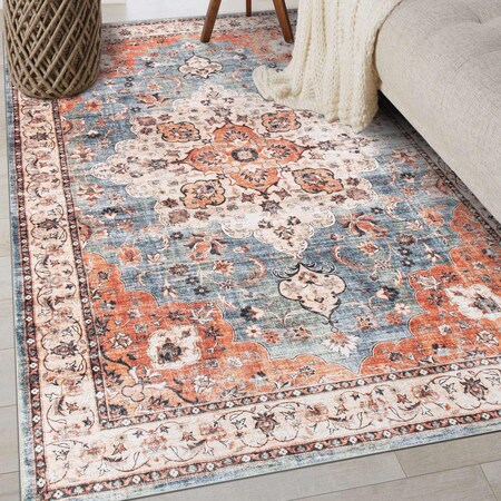 World Rug Gallery Traditional Distressed Washable Non Slip Area Rug 3 ft x 5 ft Multi WR65MULTI3X5