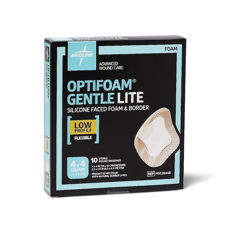 Medline Optifoam Gentle Lite Foam Dressing, 4in x 4in with Border, 10PK MSC2844BZ