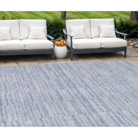 Homeroots 10' X 14' Sky Blue And Denim Blue Striped Washable Indoor Outdoor Area Rug 587967