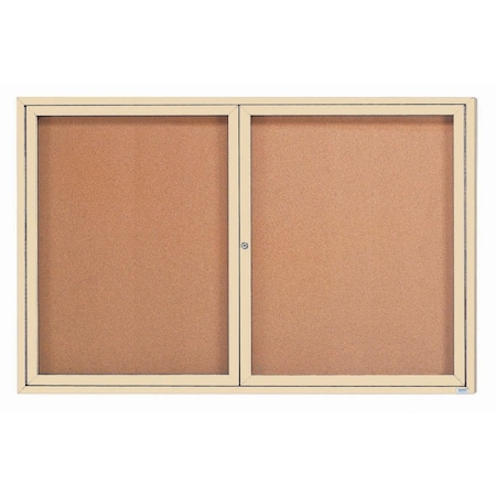 Aarco Enclosed Natural Pebble Grain Cork Bulletin Board w/ Ivory Powder Coated Al Frame, 48''Hx72''W DCC4872RIV