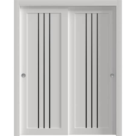 Sartodoors Sliding Closet Bypass Doors 56 x 96 inches, BASIC 4906 White with Black Glass, Rails Hardware Set BASIC4906DBD-WS-5696