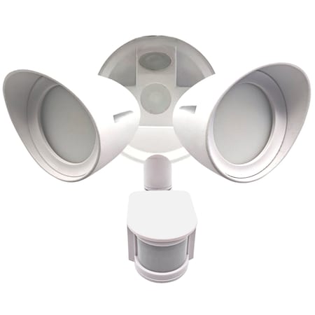 Bulbrite Motion Sensor / Dusk-To-Dawn Wired Outdoor 2-Head LED Security Flood Light, White 773702