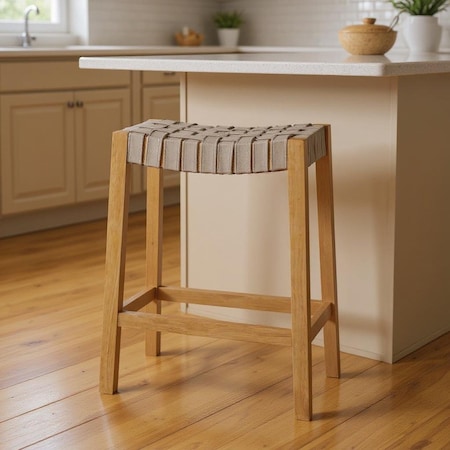 Homeroots 26" Stone and Natural Faux Leather and Solid Wood Backless Counter Height Bar Chair 632400