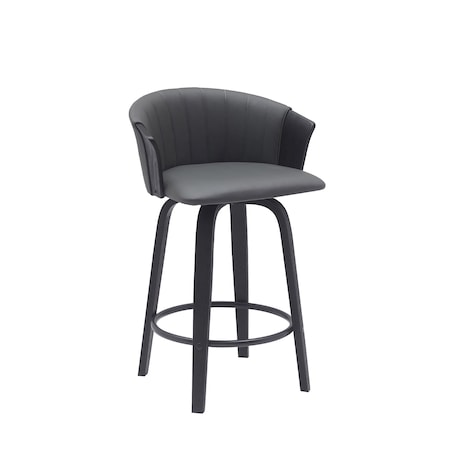 Armen Living Diana 26in Swivel Black Wood Counter Stool in Gray Faux Leather LCDIBABLKGRY26