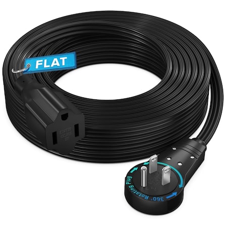 Maximm 25ft 360 degrees Flat Plug Extension Cord, Slim Low Profile Design, Black ADW-360-31F25-16B0