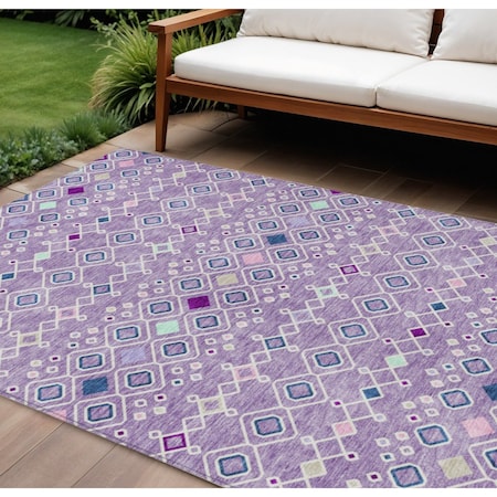 Homeroots 9' X 12' Lavender Ivory And Blue Geometric Washable Indoor Outdoor Area Rug 612200