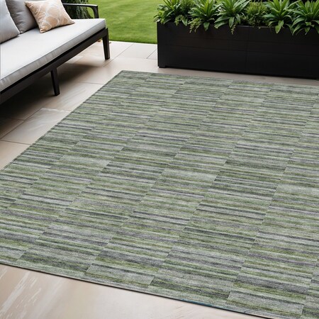 Homeroots 5' X 8' Olive Green And Gray Striped Washable Indoor Outdoor Area Rug 587915