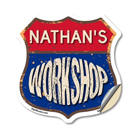 Signmission Nathan's Workshop, 12 Inch X 12 Inch, Vinyl Decal SHI-D-12-489-NATHAN