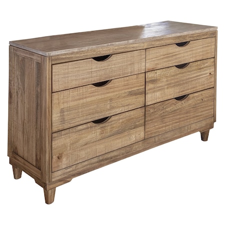 Homeroots 56" Natural Solid Wood Four Drawer Double Dresser 524552