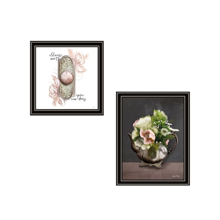 Homeroots Set Of Two Vintage Floral Tea Pot and Door Knob Black Framed Print Kitchen Wall Art, 2PK 408181