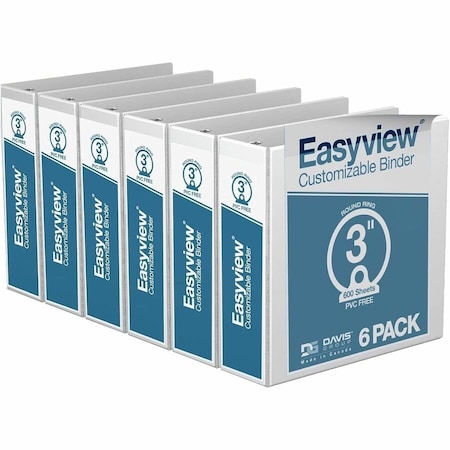 Davis Group Easyview Premium, Round Ring, Customizable, View Binder, (White, 3"), PK6 8414-00-06