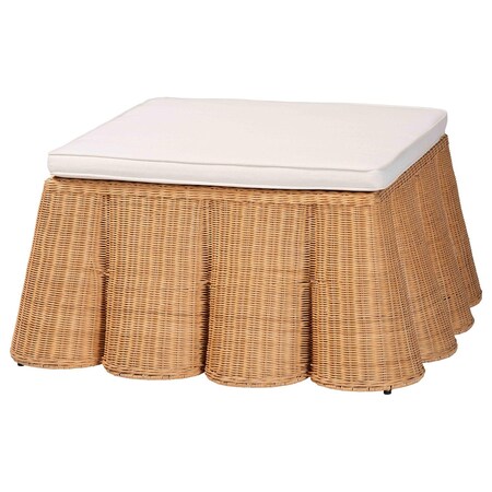Bali & Pari Palm Scallop Natural Rattan Ottoman, 39" Square 259-14088-ZORO