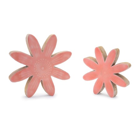 Homeroots Set of Two Pink Wood Flowers Tabletop Sculptures, 2PK 633954