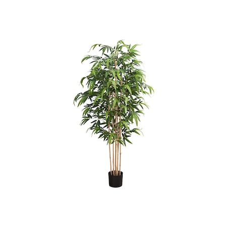 Monarch Specialties Artificial Plant, 83'' Tall, Bamboo Tree, Indoor, Real Touch, Green Leaves, Black Pot I 9592