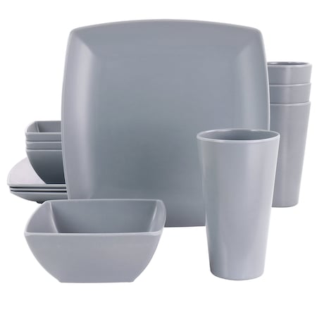 Gibson Home 12 Piece Grayson Melamine Square Dinnerware Set in Gray 97563.12