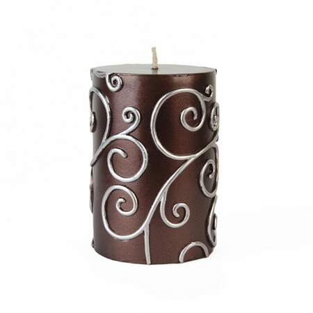 Vaser Designs 3 x 4 in. Scroll Pillar Candle, Brown VA2593421