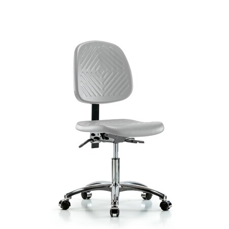 Blue Ridge Ergonomics Polyurethane Chair Chrome - Desk Height with Medium Back & Casters in Gray Polyurethane PDHCH-MB-CR-T0-A0-CC-GRY
