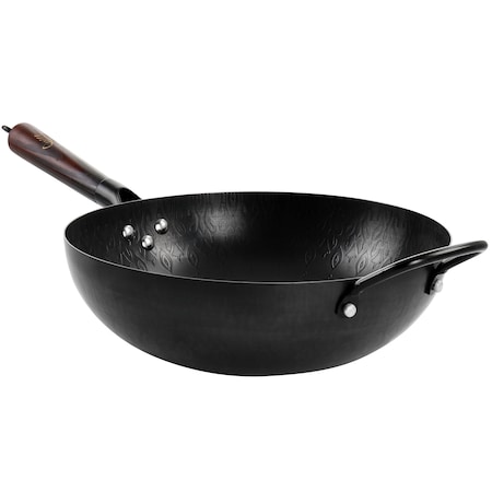 Spice By Tia Mowry 12in Carbon Steel Wok with Wooden Handle in Black 81294.01