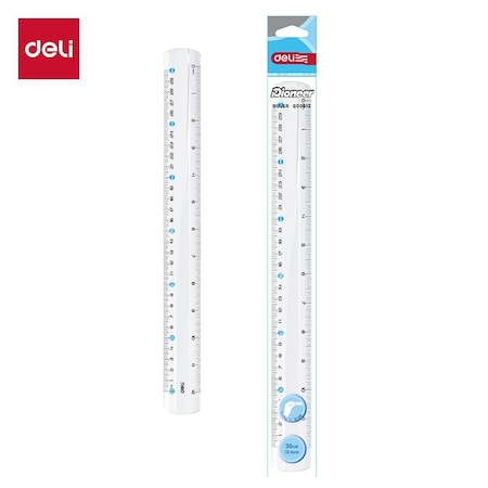Deli Clear Ruler 30cm/12in, Metric & Inch, 20PK EG00312