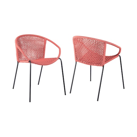Homeroots Set of Two 25" Red Metal Outdoor Dining Chair, 2PK 490258