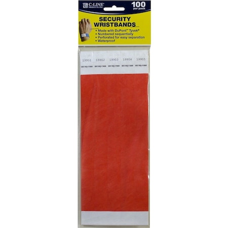 C-Line Products 3/4" x 10" Orange DuPont Tyvek Security Wristbands, 100/PK 89102