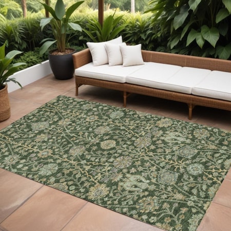 Homeroots 9' X 12' Green Tan And Gray Floral Washable Indoor Outdoor Area Rug 603465