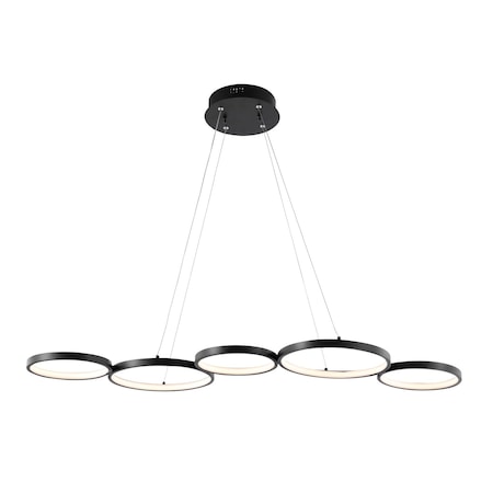 Jonathan Y Roman 40.75" 5-Light Bohemian Coastal Iron Linear Integrated LED Pendant, Black JYL7101A