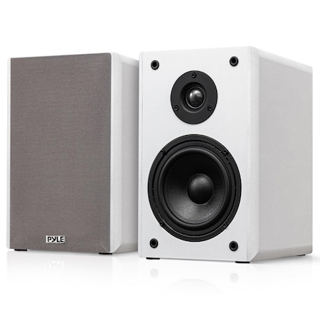 Pyle 5.25 in Bookshelf Speakers, Pair of Wired Bookshelf Speakers with Wall Mount Brackets, 2-Way HiFi PHQBS53WH