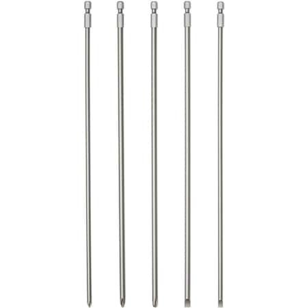 Neiko Extra Long Bit Set, 5-Piece, Cr-V Steel, 12'' Length, 1/4'' Hex Shank 10043A