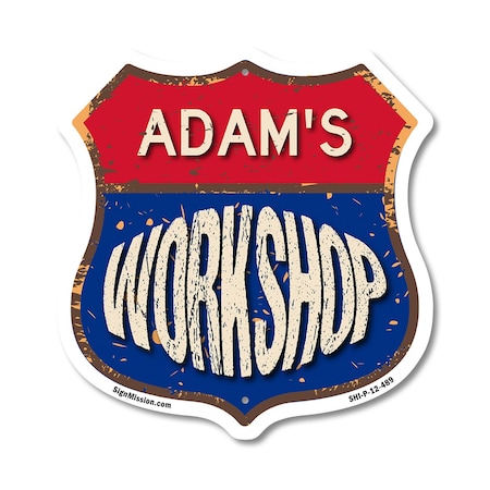 Signmission Adam's Workshop, 12 Inch X 12 Inch, Plastic Sign SHI-P-12-489-ADAM