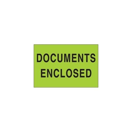 Bubblefast 2 x 3'' - ''Documents Enclosed'' Fluorescent Green Labels BFDL1206