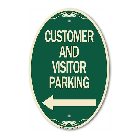 Signmission Customer and Visitor Parking With Left Arrow, 12 In X 18 In Architectural, Heavy Gauge Aluminum A-OV-G-1218-24216