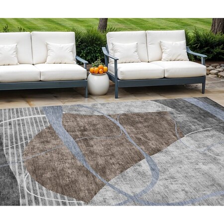 Homeroots 10' X 14' Chocolate Gray And Charcoal Abstract Washable Indoor Outdoor Area Rug 587583