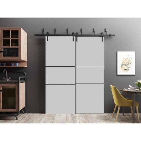 Sartodoors Slab Barn Door Panel, Planum 0014 Matte Grey and Aluminum Strips, Sturdy Finished Flush Modern Door PLANUM0014S-GRE-18