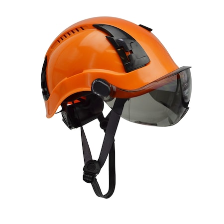 Malta Dynamics Safety Helmet w/Tinted Visor, Acrylonitrile Butadiene Styrene (ABS), Ratchet, Orange HTO2002