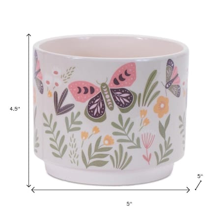 Homeroots Set of Three Green Pink And White Ceramic 1 Ounce Geometric Round Pot Planters 634280